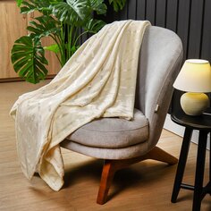 Плед 2-спальный, 200х220 см, фланель, 100% полиэстер, Texrepublic, Страйп, молочный, 30712