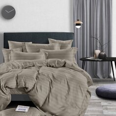 Постельное белье 2-спальное, простынь 175 х 215 см, 2 наволочки 70х70 см, пододеяльник 220х240 см, Stripe, страйп-полисатин, 16-1406 мокко