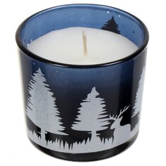 Свеча декоративная, 6.2х5.4 см, в стакане, синяя, Зимний лес, с декором, 350559146215775