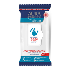 Влажные салфетки спиртовые Aura Derma Protect с крышкой 40 шт