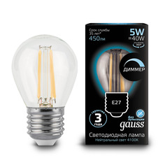 Лампа Gauss LED Filament Шар dimmable E27 5W 450lm 4100K 1/10/50