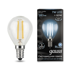 Лампа Gauss LED Filament Шар E14 7W 580lm 4100K 1/10/50