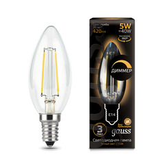 Лампа Gauss LED Filament Свеча dimmable E14 5W 420lm 2700К 1/10/50