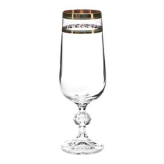 Набор рюмок для шампанского Crystal Bohemia CLAUDIA, декор Панто, золото, 180 мл (набор 6 шт)