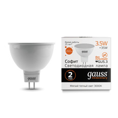 Gauss LED Elementary MR16 GU5.3 3.5W 3000K 1/10/100