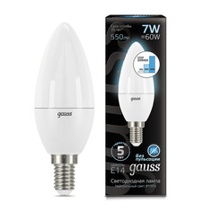 Лампа Gauss LED Свеча E14 7W 550lm 4100К step dimmable 1/10/100