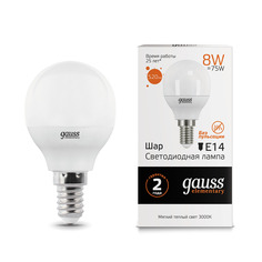 Gauss LED Elementary Globe 8W E14 3000K 1/10/100