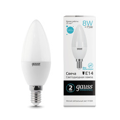 Gauss LED Elementary Candle 8W E14 4100K 1/10/100