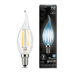 Лампа Gauss LED Filament Свеча на ветру E14 9W 710lm 4100K 1/10/50