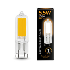 Лампа Gauss LED G9 AC220-240V 5.5W 480lm 3000K Glass 1/10/200