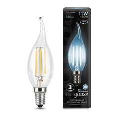 Лампа Gauss LED Filament Свеча на ветру E14 11W 750lm 4100K 1/10/50