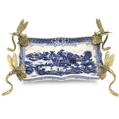 Блюдо на стрекозах Glasar ручной работы 29x21x10см ГЛАСАР