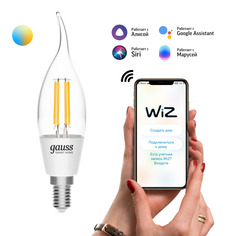 Умная Wi-Fi лампочка Gauss Smart Home Filament СF35 4,5W 495лм E14 управление голосом/смартфоном, с изменением температуры, диммируемая