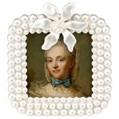 Фоторамка настольная Glasar квадратная с белым жемчугом и бантом сверху, 11x2x12 см ГЛАСАР