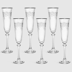 Набор рюмок для шампанского Crystalite Bohemia "ASIO", декор "Панто, затирка платина, отводка платина", 190 мл 6 шт.
