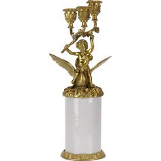 Подсвечник Glasar ангел с лебедем, белый с золотым, 12х12х31 см ГЛАСАР