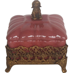 Шкатулка Glasar красная на бронзовой плетенной подставке с ножками и собачкой 12х11х12 см ГЛАСАР