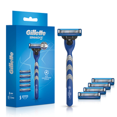 Мужская бритва Gillette Mach3, 5 кассет, с 3 лезвиями, прочнее, чем сталь, для точного бритья, UEFA Champions League