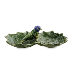 Блюдо двухсекционное Bordallo Pinheiro листья с синей птичкой 22 см