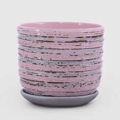 Керамический горшок с поддоном Композит Кукушка розовый с чёрным 15 см