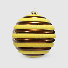 Шар новогодний Acro полоски мокка/желтые 15 см