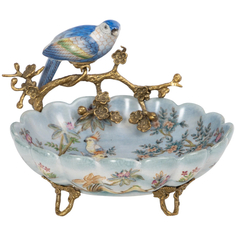 Блюдо с птичкой Glasar голубое 21х21х15 см ГЛАСАР