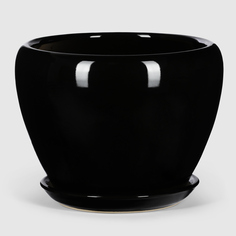 Кашпо керамическое для цветов Shine Pots 16x12 см черный глянец