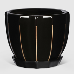 Кашпо керамическое для цветов Shine Pots 17x13 см черный глянец