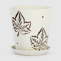 Кашпо керамическое для цветов Shine Pots 16x17см белый+листья