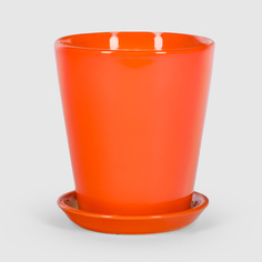Кашпо керамическое для цветов Shine Pots 13x15см оранжевый глянец