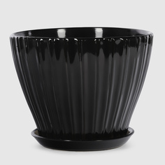 Кашпо керамическое для цветов Shine Pots 16x14см черное глянец