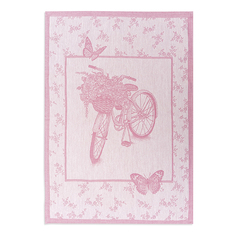 Полотенце жаккардовое пестротканное Лён Наш Велосипед и цветы 50х70 см розовый