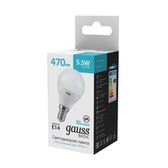 Лампа Gauss Basic Шар 5,5W 470lm 4000K E14 LED 1/10/100