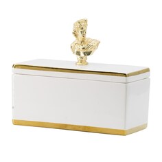 Шкатулка Glasar керамическая белая с золотистой окантовкой и металлическим бюстом на крышке 20x9x17см ГЛАСАР