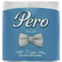 Туалетная бумага Pero Talcum 3-слойная, 4 рулона, белая ПЕРО