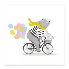 Постер Мишка на велосипеде 30x30 см Без бренда