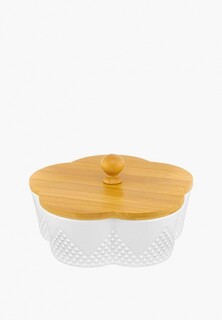 Контейнер для хранения продуктов Elan Gallery 900 мл 19,5х19,5х10 см Ромбики, с деревянной крышкой