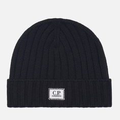 Шапка C.P. Company Extrafine Merino Wool Logo Ribbed, цвет чёрный