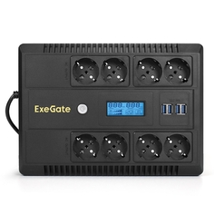 Источник бесперебойного питания Exegate NEO Smart LHB-1000.LCD.AVR.8SH.CH.RJ.USB EX293858RUS 1000VA/650W, LCD, AVR, 8*Schuko, RJ45/11, USB, 4*USB-порт