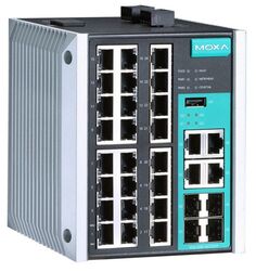 Коммутатор MOXA EDS-528E-4GTXSFP-HV Managed Gigabit Ethernet switch with 24 10/100BaseT(X) ports, and 4 combo 10/100/1000BaseT(X) or 100/1000BaseSFP p