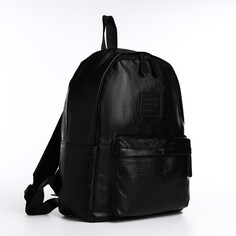 Рюкзак женский из искусственной кожи на молнии, 3 кармана, цвет черный NO Brand