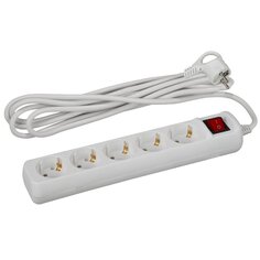 Удлинитель бытовой 5 гнезд, 3 м, ПВС, 3х0.75 мм², с заземлением, 10 А, выключатель, Эра, UX-5es-3m, Б0035757 ERA