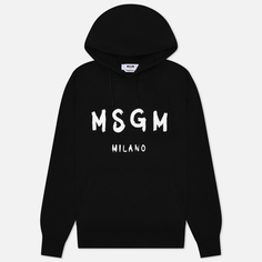 Мужская толстовка MSGM MSGM Milano Logo Brushed Hoodie, цвет чёрный, размер L
