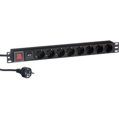 Блок розеток Exegate ServerPro PDU-19H807 Al-8S-EU2CU-SW-SPD1 EX280846RUS (19", 1U, Алюминий, 8 Schuko, кабель с евровилкой VDE-250V-16A-3*1.5mm2, 2 м