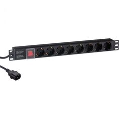 Блок розеток Exegate ServerPro PDU-19H806 Al-8S-C14-3CU-SW EX280845RUS (19", 1U, Алюминий, 8 Schuko, кабель с вилкой C14 VDE-250V-10A-3*1.0mm2, 3 метр