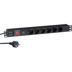 Блок розеток Exegate ServerPro PDU-19H608 Al-6S-EU2CU-SW-SPD1 EX280833RUS (19", 1U, Алюминий, 6 Schuko, кабель с евровилкой VDE-250V-16A-3*1.5mm2, мед