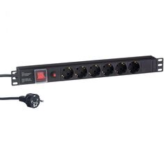 Блок розеток Exegate ServerPro PDU-19H606 Al-6S-EU2CU-SW-O EX280831RUS (19", 1U, Алюминий, 6 Schuko, кабель с евровилкой VDE-250V-16A-3*1.5mm2, медь,