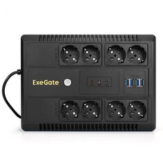 Источник бесперебойного питания Exegate NEO NNB-850.LED.AVR.8SH.CH EX295012RUS 850VA/510W, LED, AVR, 8*Schuko, 4*USB-порта для зарядки, Black