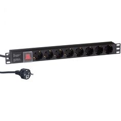 Блок розеток Exegate ServerPro PDU-19H805 Al-8S-EU3CU-SW EX280844RUS (19", 1U, Алюминий, 8 Schuko, кабель с евровилкой VDE-250V-16A-3*1.5mm2, медь, 3