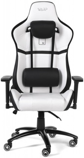 Кресло игровое WARP Gr бело-чёрное, экокожа, алькантара, регулируемый угол наклона, механизм качания